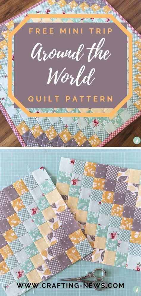 Around The World Quilt Pattern, Trip Around The World Quilt, Around The World Quilt, Quilted Placemat Patterns, Half Square Triangle Quilts Pattern, Charm Square Quilt, Triangle Quilt Pattern, Triangle Quilts, Quilt Big