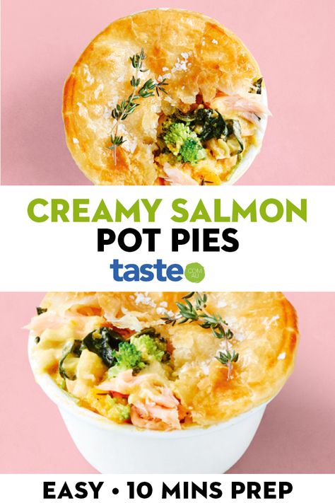 Fish Pot Pie, Salmon Pot Pie, Salmon Pot Pie Recipe, Salmon Pie Recipe, Salmon Ideas, Veg Pie, Aussie Recipes, Salmon Pie, Easy Chicken Pot Pie Recipe