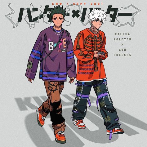 Anime Streetwear Art, Urban Anime, Killua And Gon, Anime Street, Earth Clothes, Uni Fashion, Streetwear Art, Godzilla Comics, E M