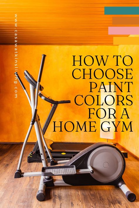 How to choose paint colors for a home gym for the best workout! – Casa Watkins Living Home Gym Painting Ideas, Home Gym Accent Wall Ideas, Exercise Room Paint Colors Home Gyms, Home Gym Wall Decor Paint Colors, Paint Colors For Workout Room, Basement Gym Colors, Home Gym Color Ideas, Craft And Exercise Room Ideas, Workout Room Colors Paint