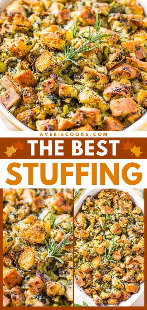 Your Thanksgiving dinner party won't be complete without this easy homemade stuffing! Nothing compares to this traditional Thanksgiving side. Well-seasoned and full of rich flavor with a golden top, this classic stuffing recipe from scratch is the BEST! Moist Stuffing Recipe, Easy Homemade Stuffing, The Best Stuffing, Traditional Stuffing Recipe, Homemade Stuffing Recipes, Classic Stuffing Recipe, Best Stuffing Recipe, Easy Stuffing Recipe, Turkey Stuffing Recipes