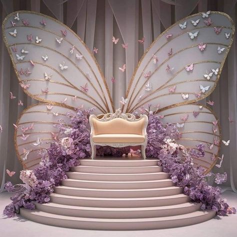 Creative Homes Pink Butterfly Decorations For Party, Lavish Wedding Decor, Birthday Stage Design, Butterfly Theme Decor, Stairs Flower Decoration, Butterfly Wedding Decor, Pink Butterfly Decorations, Stage Background Decoration, Stage Decoration Photos