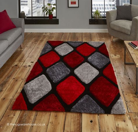 Melio Grey Red Rug, a modern geometric design shaggy rug in shades of grey, black, red & silver (2 sizes) http://www.therugswarehouse.co.uk/shaggy-rugs/noble-house-shaggy-1/melio-grey-red-rug.html Red And Gray Rugs, Red Area Rug Modern, Red And Black Rugs, Red Shaggy Rug, Red Shag Area Rug, Shaggy Rugs, Room Visualizer, High Pile Rug, Deep Seat Cushions