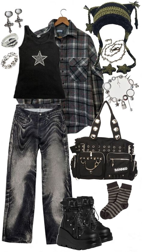 aesthetic grunge ootd outfit #ootd #outfit #grunge #aesthetic #inspo #outfitinspo #fashion Pop Grunge Aesthetic Outfits, Grunge Hello Kitty Outfit, Fairycore Grunge Outfit Ideas, Grunge Outfits Overalls, Country Emo Aesthetic, Fall Clothing Aesthetic Grunge, Grungy Halloween Costumes, Rockstar Grunge Aesthetic, Post Grunge Outfits