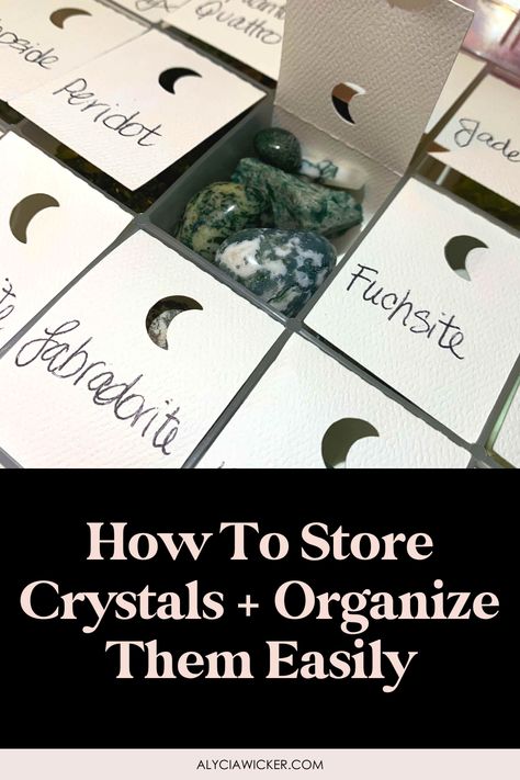 Crystal Cage Diy, Diy Crystal Storage, Crystal Organization Ideas, Storage For Crystals, Gemstone Storage Ideas, Where To Store Crystals, How To Organize Crystals, Crystal Storage Ideas Diy, How To Display Rocks And Crystals