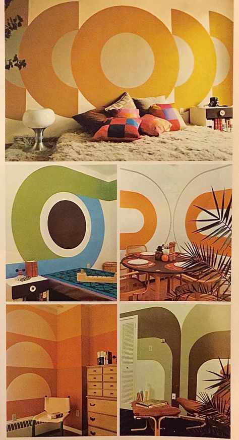 1974 Supergraphic System | Hepcats Haven Mid Century Living Room Wall Decor, Groovy Salon Aesthetic, 70s Design Interior, Mid Century Mural, 70s Mural, 70s Wall Mural, 1970s Interior, 70's Decor, 70s Interior Design