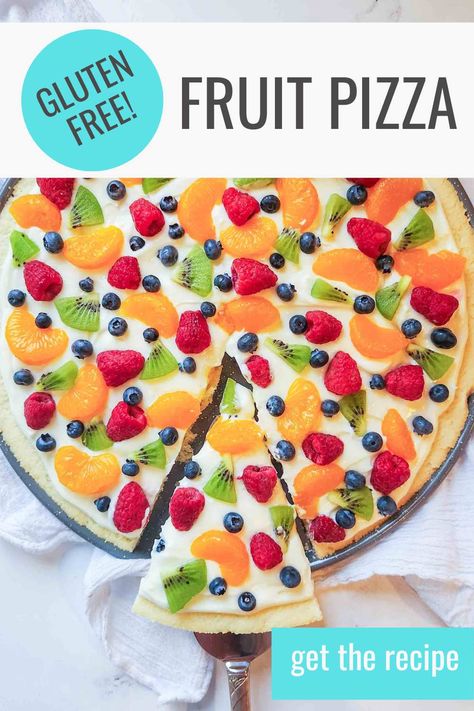 Gluten Free Fruit Pizza, Pizza Sauces, Dessert Pizza Fruit, Fruit Pizza Crust, Fruit Sugar Cookies, Fruit Pizza Sugar Cookie, Sugar Cookie Crust, Fruit Pizza Recipe, Gluten Free Sugar Cookies