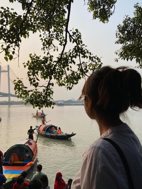 Princep Ghat Princep Ghat Kolkata Photography, Ganga Ghat Photography, Princep Ghat Kolkata, Varanasi Photography Beautiful, Skirt Poses, Varanasi Photography, Kolkata Street, Ganga Ghat, Book Cover Diy