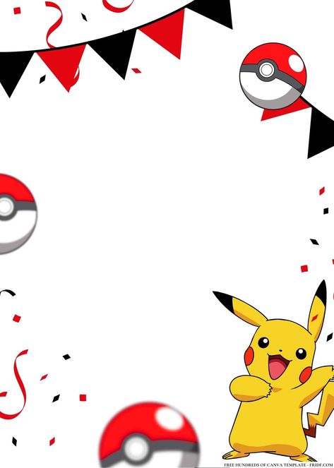 Pikachu Party Time! Electrifying Free Pokemon Birthday Invitations Inside! Pokemon Invite Template, Pokemon Birthday Invitation Card, Pikachu Invitation Template, Pokemon Birthday Wallpaper, Pikachu Party Invitations, Pikachu Cards Birthday, Pokemon Invitations Template Free, Birthday Card Pokemon, Pokémon Birthday Cards