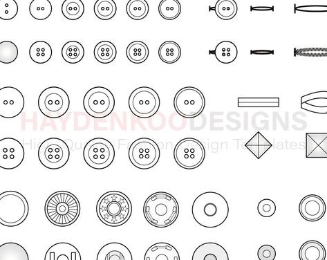 Vector Garment Accessories & Brushes by HaydenkooDesigns on @creativemarket Button Technical Drawing, Button Drawing, Technical Flats, Sewing Illustration, Illustrator Fashion, Fashion Template, Flat Drawings, Fashion Design Template, Fashion Figure Drawing