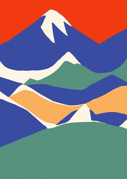 Vector mountains illustration geometric ... | Premium Vector #Freepik #vector Retro Mountain Aesthetic, Punch Needle Mountain, Mountain Design Illustration, Mountain Graphic Design, Simple Vector Art, Hiking Graphic, Mountains Illustration, Van Graphics, Illustration Mountain