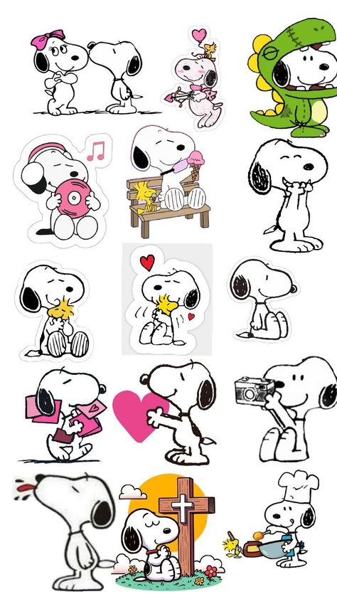 Snoppy doing different things& posses Diy Valentine Gifts For Boyfriend, Peanuts Wallpaper, Snoopy Cartoon, Sticker Design Inspiration, Birthday Card Drawing, Bf Gifts, Snoopy Wallpaper, Creative Gifts For Boyfriend, Snoopy Pictures