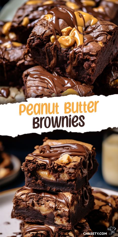 Fun Brownies Recipe, Reese Peanut Butter Brownies, Chocolate Pb Brownies, Chocolate Peanut Butter Brownie Bars, Cool Brownie Recipes, Peanut Butter Caramel Brownies, Peanut Butter Chocolate Chip Brownies, Brownie Recipes Peanut Butter, Brownie Flavors Ideas