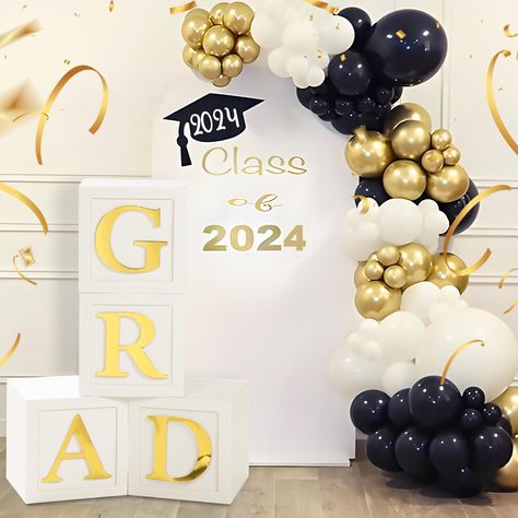 2024 Graduation Decorations, Graduation School Decorations, Grad 2024 Ideas, White And Gold Graduation Party, Kindergarten Graduation Decorations, College Graduation Decorations, Nurse Graduation Party Decorations, Gold Graduation Decorations, College Graduation Party Decorations