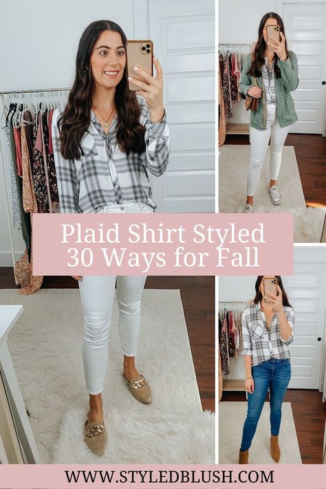 Plaid Shirt Business Casual, Plaid Shirt Styles For Women, Jeans Plaid Shirt Outfit, Fall Outfits Plaid Shirt Flannels, Ways To Wear Flannel Shirt Outfits, Plaid Shirt Jeans Outfit, How To Style Plaid Shirts Long Sleeve, Fall Outfits 2023 Flannel, Style A Plaid Shirt Flannels