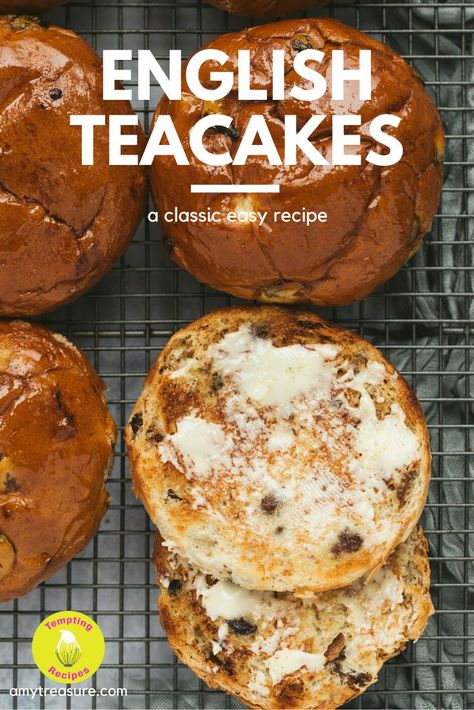 An old fashioned English teacake recipe that is so easy to recreate at home. These delicious fruit teacakes are lightly spiced sweet buns that are best enjoyed toasted with lashings of butter #Teacakes #AfternoonTea #Baking British Baking Show Recipes, British Bake Off Recipes, Bake Off Recipes, Hp Sauce, British Cooking, Tea Cakes Recipes, Afternoon Tea Recipes, Scottish Recipes, Sweet Buns