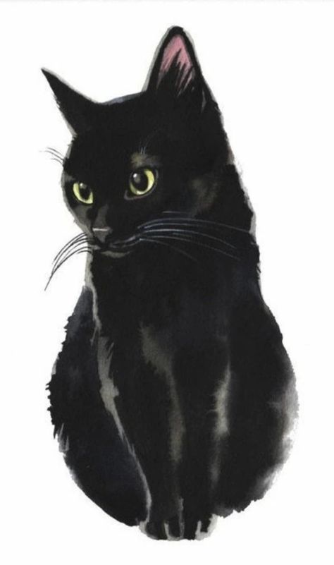 Black Cat Drawing, Kitty Tattoos, Black Cat Painting, Black Cat Tattoos, Cat Christmas Gift, Cat Tattoo Designs, Black Cat Art, Seni Cat Air, A Black Cat