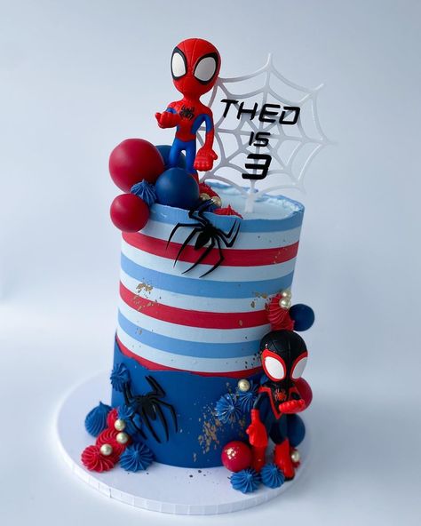 📸 IG: @mumblescakesandbakes Spidey Birthday Cake, Dc Cake, Spidey Birthday, Spiderman Birthday Party Decorations, Spiderman Birthday Cake, Spiderman Birthday Party, Superhero Cake, Creative Cake Decorating, Spiderman Party