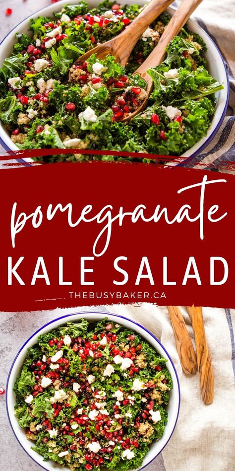 Salad Meal Recipes, Pomegranate Kale Salad, Pomegranate Recipes Salad, Balsamic Vinaigrette Salad, Kale And Quinoa, Salad With Balsamic Dressing, Pomegranate Recipes, Vegetarian Salad, Holiday Side Dish