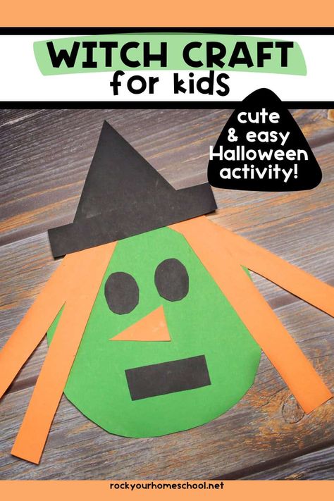 Toddler Arts And Crafts Halloween, Witches Art For Kids, Easy Halloween Craft For Preschool, Witch Craft Kindergarten, Toddler Witch Craft, Shape Witch Craft, Easy Halloween Craft Preschool, Witches Crafts For Toddlers, Witch Craft For Preschoolers