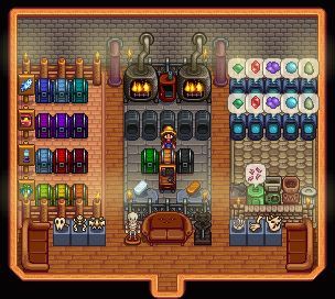 Stardew Valley Scarecrow Range, Stardew Valley Workshop, Stardew Workshop, Stardew Valley Blacksmith Shed, Stardew Valley Forge, Stardew Valley Year 1, Stardew Storage Shed, Stardew Valley Keg, Stardew Valley Slime Hutch Layout