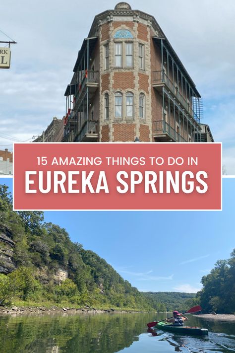 Eureka Springs, Arkansas, is a charming town known for its Victorian architecture, natural beauty, and quirky attractions. Here are 14 fun things to do during your visit. Things To Do In Eureka Springs Arkansas, Siloam Springs Arkansas, Spring Architecture, Arkansas Road Trip, Eureka Springs Arkansas, Traveling Teacher, Ozark Mountains, Eureka Springs, Victorian Architecture