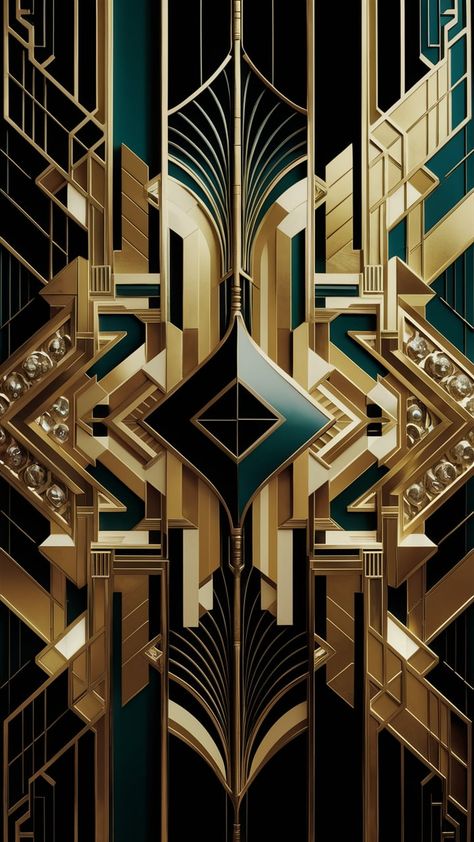 Dive into a mesmerizing world of Art Deco prints that blend 1920s glamour with modern allure. Featuring bold geometric shapes, intricate patterns, and rich colors, this composition balances opulence and sophistication. Nature-inspired motifs and luxurious materials like gold and chrome add depth, while elements of cubism and surrealism evoke intrigue. Discover the timeless elegance of vintage design reinterpreted for today. #ArtDeco #VintageGlamour #InteriorDesign #GeometricArt Art Deco House Exterior, 1920s Art Deco Pattern, Art Deco Interior 1920s, Art Deco Mansion, Apartment Apothecary, Art Deco City, 1920s Glamour, Art Deco Motifs, Art Deco Aesthetic