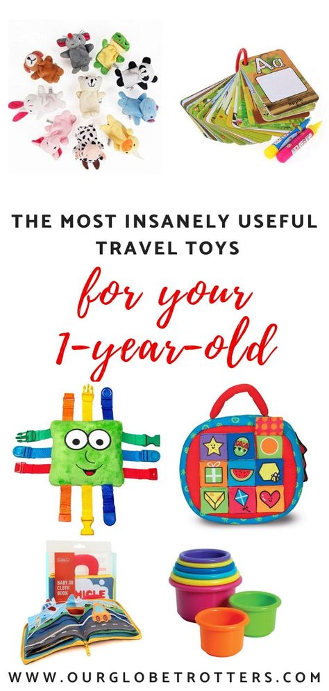 Keeping your little one entertained on the go can be tough work, especially when they'd rather run around than sit for long times in a car or airplane. We share the best toys that work with one year olds for road trips and long flights in this bumper list of travel toys for your one year old #familytravel One Year Old Car Activities Road Trips, Travel Toys For One Year Old, Best Toys For Car Trips, One Year Old Plane Ride, One Year Old Road Trip Activities, One Year Old Airplane Activities, Traveling With A One Year Old Planes, Road Trips With Babies, Traveling With One Year Old On Plane