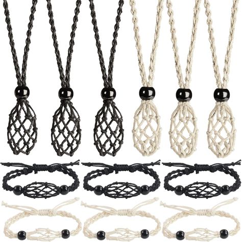 PRICES MAY VARY. Package contents: You will receive 6 pieces empty necklace cord and 6 pieces bracelets in Black and Beige color. Enough quantity to meet your different DIY needs or as a nice gift to share with your friends and families. Nice Material: these empty crystal necklace holders adopt texture that makes difference with ordinary necklace rope bracelet rope on the market, strong and sturdy, non-toxic and wear resistant, not easy to deform or break, durable for long time use. Necklace Siz Stone Necklace Diy, Crystal Cage Necklace, Necklace Holders, Crystal Cage, Cage Pendant Necklace, Cage Necklace, Bracelet Rope, Boho Pendant Necklace, Necklace Rope