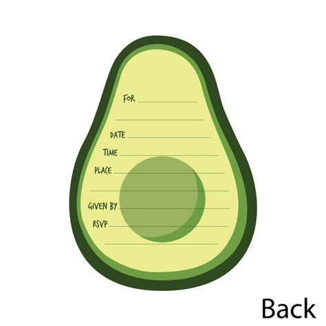 Avocado Fill-In the Blank Invitation Set INCLUDES 12 Hello Avocado invitations and 12 premium white envelopes. Hello Avocado fill-in invitations are perfect for any event. The Hello Avocado theme is great for a baby shower or birthday party. Avocado party invitations SIZE 5 inches by 7 inches. The included envelopes measure 5 inches by 7 inches. The back of each Hello Avocado invitation has space to add your party details: For: Date: Time: Place: Given By: RSVP: PREMIUM PARTY INVITATIONS: Avocad Avocado Things, Avocado Stuff, Avocado Party, Avocado Art, Sperm Donor, Cute Avocado, Boy Baby Shower Themes, Cards With Envelopes, Party Invites