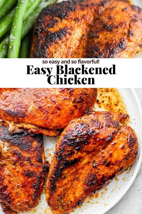 Blackened Chicken - an easy and simple blackened chicken recipe that is delicious on its own or in a salad or with alfredo sauce! #blackenedchicken #blackenedchickenrecipe #blackenedchickenseasoning #blackenedchickenbreast Blackened Pepper Chicken, Blacken Chicken Sandwich, Blacking Seasoning For Chicken, Blackened Chicken Baked, Blackened Seasoning Recipe Chicken, Blackened Chicken Quesadilla, Blackened Chicken Crockpot, Crockpot Blackened Chicken, Best Blackened Chicken