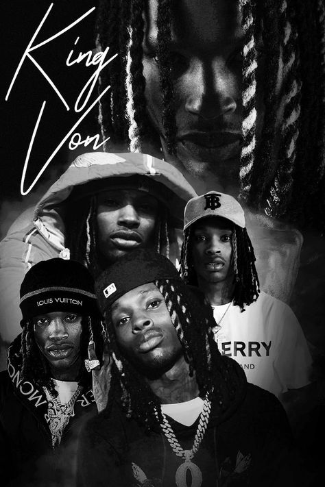 Lil Durk King Von Wallpaper, King Von Black And White, King Von Rapper Aesthetic, Tribute Poster, Hood Wallpapers, King Pic, Rapper Wallpaper Iphone, King Von, Best Rapper Alive