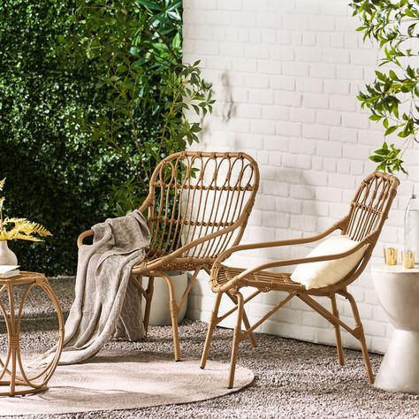 Beachcrest Home Lesa Outdoor Wicker Accent Chairs (Set Of 2) & Reviews - Wayfair Canada Boho Chairs, Poolside Chairs, Garden Lounge Chairs, Fishing Chair, Accent Chair Set, Boho Chair, Backyard Spaces, Patio Spaces, Outdoor Wicker