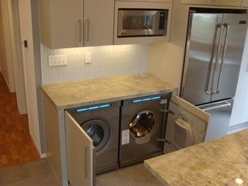 laundry in kitchen design ideas - Google Search Laundry In Kitchen, Traditional Laundry Room, Laundry Room Storage Shelves, Small Laundry Room Organization, Room Storage Diy, Stackable Washer And Dryer, Shuttle Bus, Small Laundry Rooms, Small Laundry Room