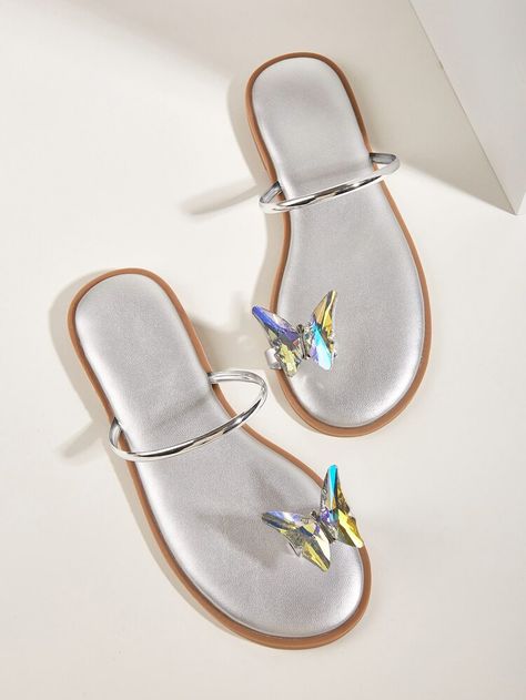 Butterfly Decor Slide Sandals | SHEIN USA Butterfly Flats Shoes, Butterfly Sandals Flat, Shein Sandals, Classy Sandals, Knee High Gladiator Sandals, Fancy Sandals, Butterfly Sandals, Pretty Sandals, Cute Shoes Heels