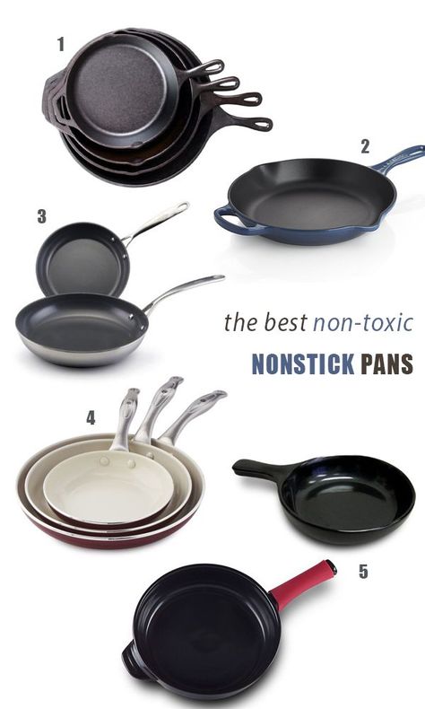 The Best Non-Toxic Nonstick Pans + Cookware | Feed Me Phoebe Cooking Pans Types Of, Non Toxic Pans, Best Non Stick Frying Pan, Non Toxic Pots And Pans, Best Pans For Cooking, Ceramic Pan, Nonstick Pans, Non Toxic Cookware, Kitchen Pans