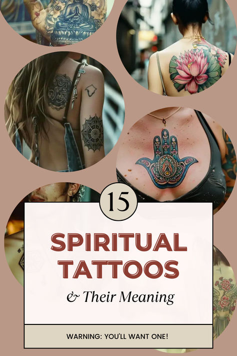 15-spiritual-tattoos-and-their-meanings Tattoo With Spiritual Meaning, Spiritual Lower Back Tattoo, Spiritual Tattoo Designs For Women, Spiritual Tattoos And Meanings, Spiritual Shoulder Tattoos For Women, Grounding Tattoo Symbols, Soulshine Tattoo, Divine Energy Tattoo, Lightworker Tattoo