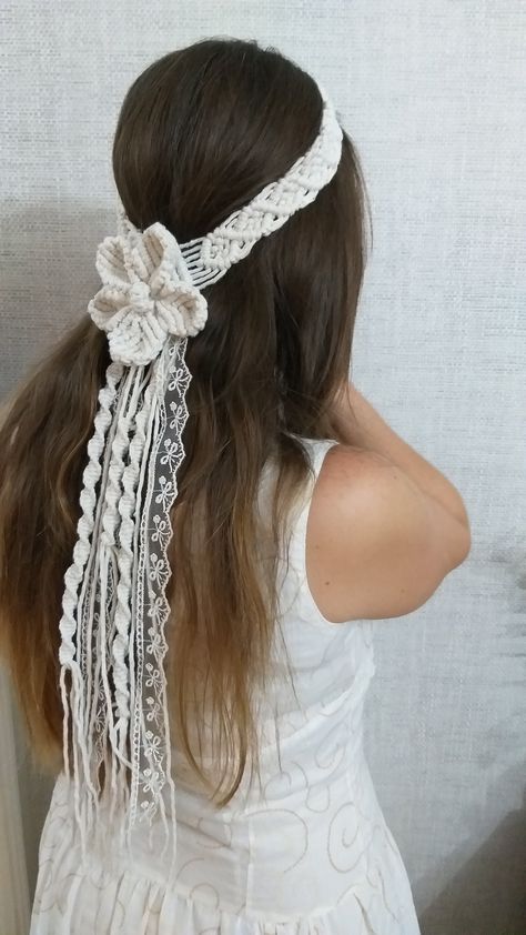 Macrame Crown, Macrame Veil, Veil Fashion, Flower Macrame, Boho Wedding Veil, Macrame Headband, Boho Veils, Hippie Headband, Bohemian Beach Wedding