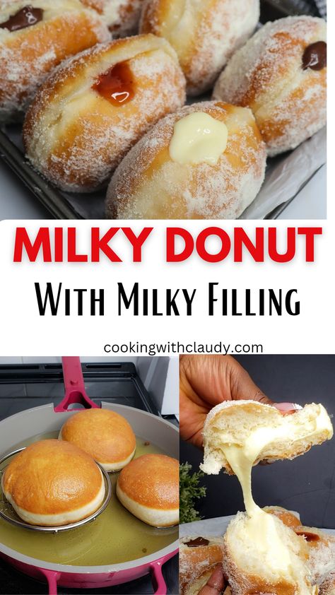 Milky Donut Recipe, Soft Dough Recipe, Milky Doughnut Recipe, Donut Filling Recipe, Milky Doughnut, Doughnut Filling Recipe, Donut Dough Recipe, Milky Donut, Fluffy Doughnut Recipe