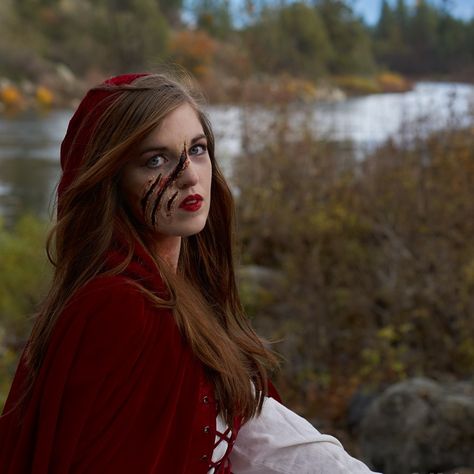 Red Riding Hood close up with claw marks. #kconnorsphoto Claw Mark Makeup, Fairytale Images, Claw Marks, Red Riding Hood, Fairy Tales, Close Up, Halloween, Makeup, Photography