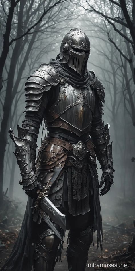 Spectral Knight Ghost in Full Armor with Concealed Visage | MUSE AI Scifi Knight Armors, Knight Side Profile, Fantasy Armor Male, Knight Armor Art, Warrior Aesthetic Men, Fantasy Armor Art, Knight Armor Design Male, Night Armor, Celtic Knight