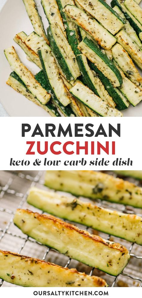 Parmesan zucchini wedges are the healthy summer side dish for your bumper crop of garden zucchini. Naturally low carb and packed with flavor, oven baked keto zucchini fries hit the spot! Coated with parmesan cheese and savory herbs, these veggie fries are crispy on the outside, tender on the inside, and couldn't be easier to make. #sidedish #zucchini #keto #ketorecipes #lowcarb Zucchini Wedges, Keto Zucchini Fries, Zucchini Keto, Garden Zucchini, Parmesan Zucchini Fries, Keto Zucchini, Veggie Fries, Summer Side Dish, Bake Zucchini