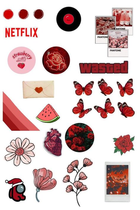 Red Journaling Ideas, Red Journal Stickers Printable, Red Scrapbook Stickers, Red Scrapbook Ideas, Red Journal Stickers, Red Journal Ideas, Red Stickers Aesthetic Printable, Red Journal Aesthetic, Red Scrapbook