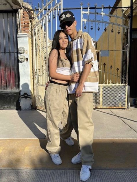 Cholo Couple Photoshoot, Chicano Outfits, 2000s Couple Photoshoot, Chola Fits, Cholo Couple, 2000s Couples, Chicana Style Outfits, Estilo Chola, Chica Chola