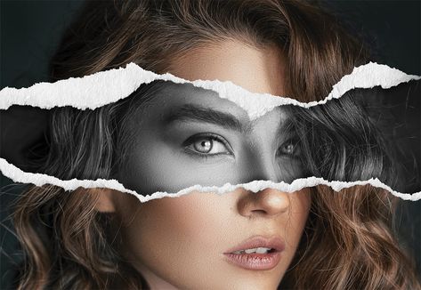 Video Tutorial: Torn Paper Collage Effect in Photoshop Paper Tear Effect, Paper Effect Photoshop, Tears Photography, Torn Paper Effect, Learning Photoshop, Torn Paper Collage, Paper Effect, Paper Portrait, Ripped Paper