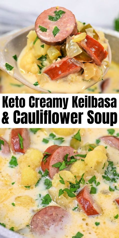 Keto Creamy Kielbasa and Cauliflower Soup #ketocreamykeilbasaandcauliflowersoup #creamykeilbasaandcauliflowersoup Creamy Kielbasa, Stylish Cravings, Kielbasa Soup, The Best Soup, Kielbasa Recipes, Creamy Cauliflower Soup, Best Soup, Cauliflower Soup Recipes, Dinner Today