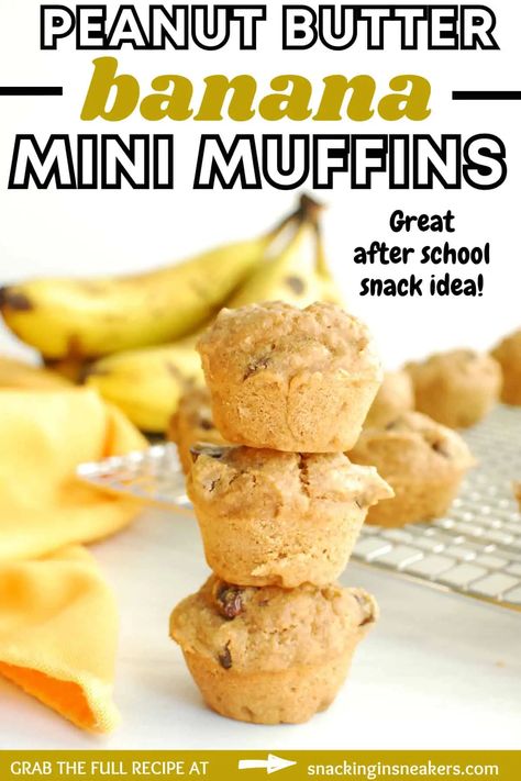 These peanut butter banana mini muffins make the perfect healthy after school snack recipe! They’re made with whole grain oat flour and sweetened lightly with maple syrup, giving them less added sugar than the average recipe. Plus, these are perfectly portioned mini muffins that satisfy anyone’s sweet tooth. Peanut Butter Mini Muffins, Mini Muffins Healthy, Banana Mini Muffins, Banana Oat Muffins Healthy, Banana Breakfast Recipes, Mini Muffin Recipe, Mini Banana Muffins, Toddler Muffins, Easy Lunches For Kids