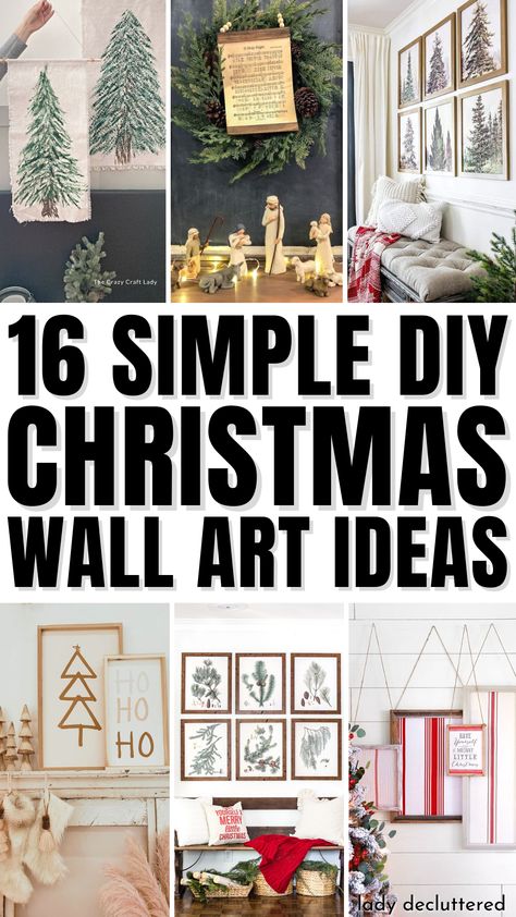 16 Simple DIY Christmas Wall Art Ideas Diy Wall Decor For Christmas, Wall Decor For Christmas Diy, Easy Diy Christmas Wall Art, Easy Christmas Wall Art, Big Wall Christmas Decor Diy, Christmas Canvas Ideas Diy, Christmas Wall Decorating Ideas, Large Christmas Canvas, Wrap Wall Art For Christmas