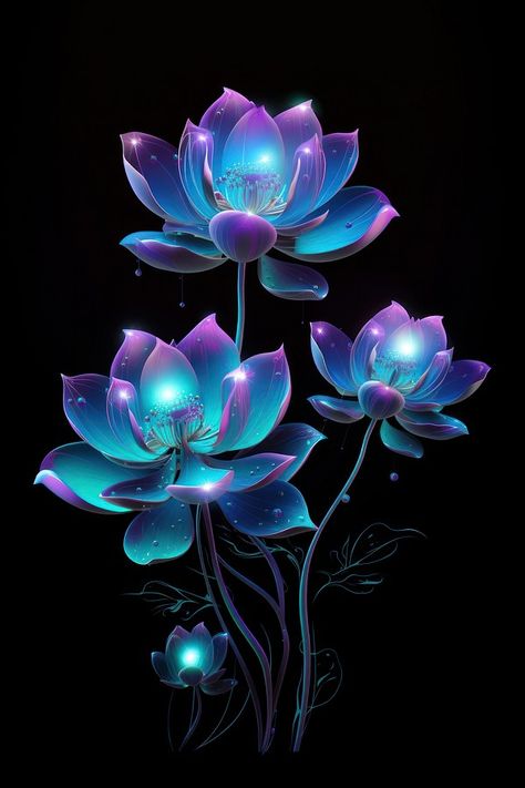 Neon flowers pattern purple plant. | Premium Photo Illustration - rawpixel Blue Lotus Illustration, Movie Inspiration, Floral Pictures, Magical Flowers, Flower Violet, Sketches Doodles, Blue Lotus Flower, Butterfly Art Painting, Purple Plants