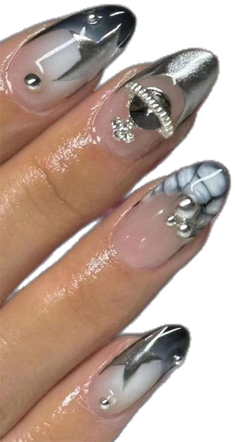 Stiletto Press On Nails, Medium Stiletto, Press On Nails Almond, Acrylic Nails Stiletto, Double Ear Piercings, French Tip Acrylic Nails, Nails Black, Star Nails, Glitter Stars